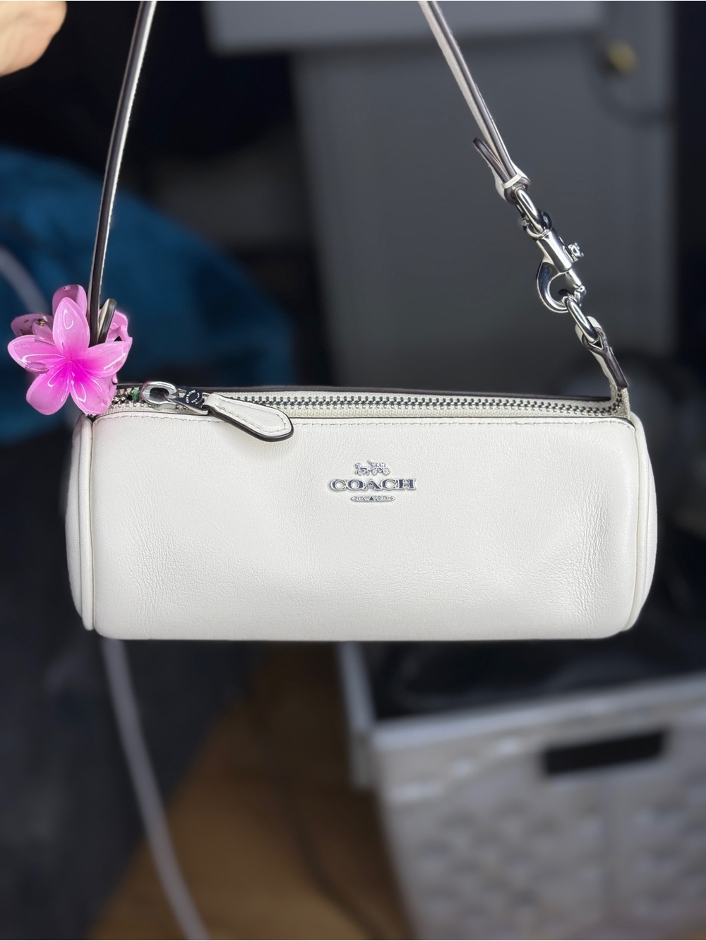 Coach Cream Leather Mini Barrel Shoulder Bag